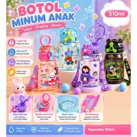 Botol Minum Anak Sedotan Lucu 510ml / Botol Minum Anak Sekolah Tali Panjang / Botol Minum Lucu