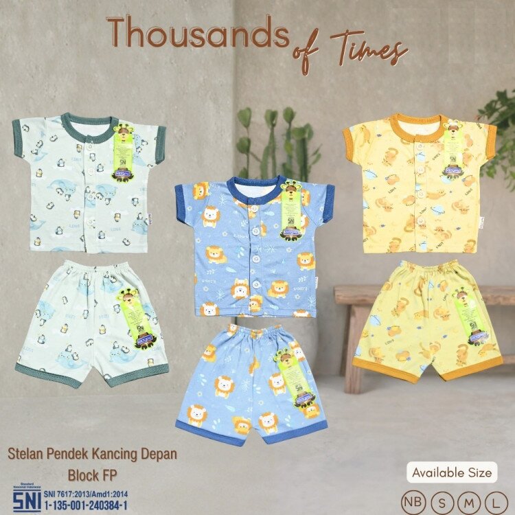 Setelan Baju Bayi Pendek Panjang Kancing Depan RIDGES Thousand Of Times Newborn - 1 tahunan SNI / Piyama Anak Adem Anak 0-1 tahunan/ Baju Santai