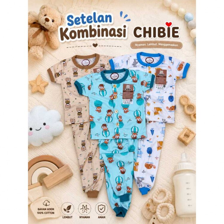 Paket Setelan Baju Bayi Pendek Panjang Kancing Depan Motif Random 3pcs SNI CB / Piyama Anak Adem Anak 0-1 tahunan/ Baju Santai Anak / Baju