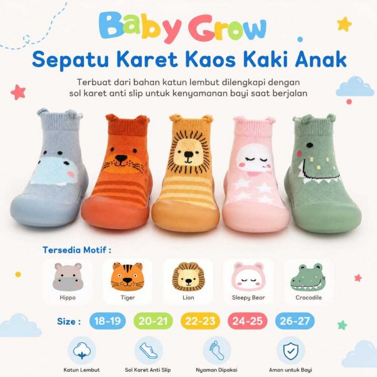 Sepatu Karet Kaos Kaki Anak / Sepatu Anak Prewalker / Sepatu Anak Anti Slip / Sepatu Kaos Kaki Anak