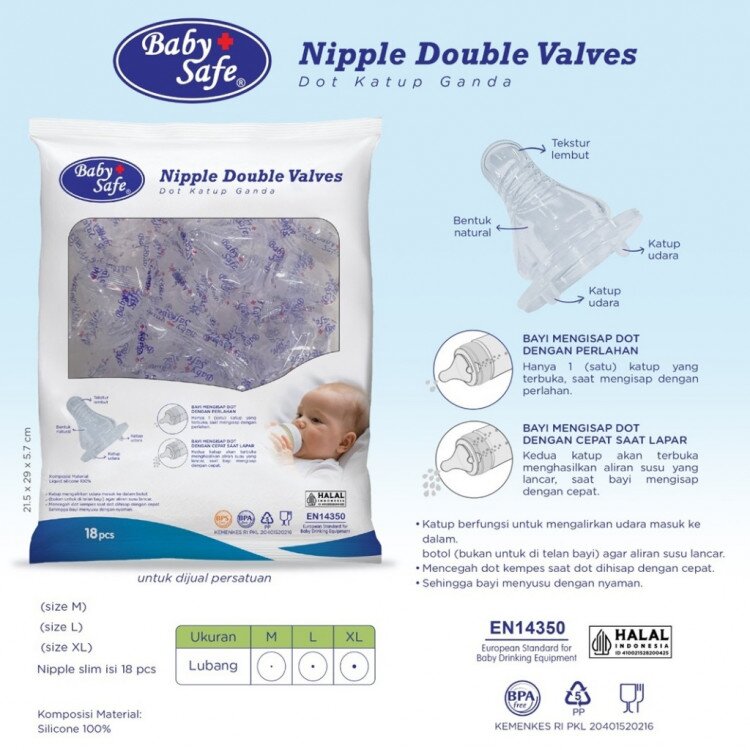 Baby Safe Dot Silicone Nipple Ulir Double Valves Slim Neck / Dot Bayi Ulir Nipple Standard Neck / Slim Neck Silicone Nipple Double Valves