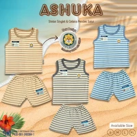 Paket Baju Bayi Setelan Singlet Kutung Anak Ridges Salur Ashuka / Setelan Bayi Kutung / Setelan Bayi Laki-laki dan Perempuan / Baju Bayi adem /