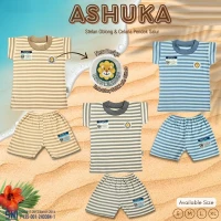 Paket Setelan Baju Bayi Pendek Ridges Salur Ashuka / Baju Santai Anak / Setelan Kaos Anak Ridges SNI Adem