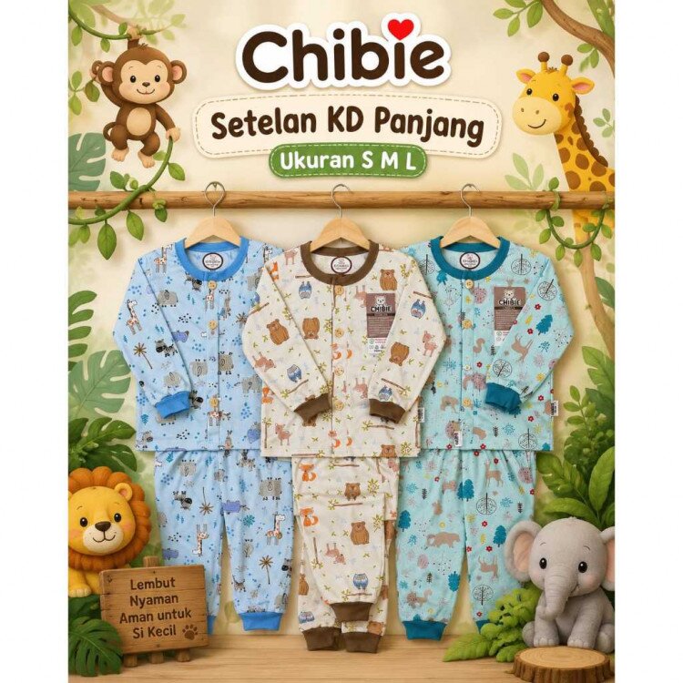 Paket Setelan Baju Bayi Panjang Kancing Depan Motif TypeB 3pcs SNI CB / Piyama Anak Adem Anak 0-1 tahunan/ Baju Santai Anak / Baju Tidur