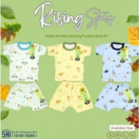 Paket Setelan Baju Bayi Pendek Kancing Pundak Ridges Rising Stars / Baju Santai Anak / Setelan Oblong Anak Unisex